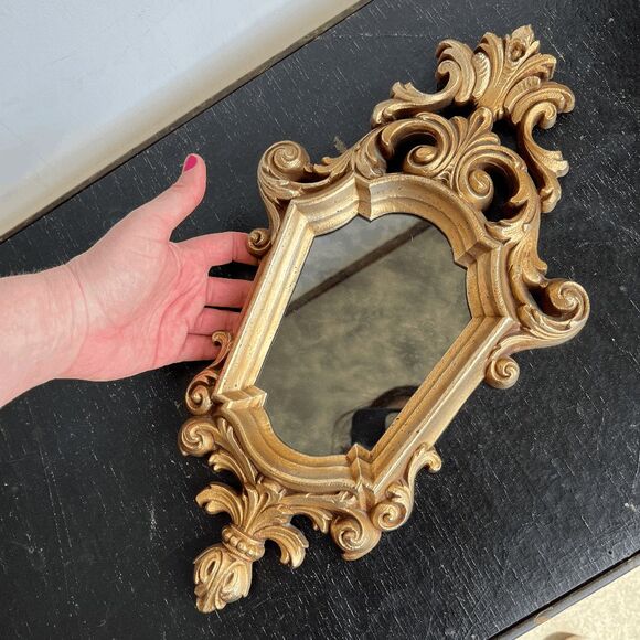 VTG Burwood Ornate Gold Rococo Mirror USA Wall Decor 16x9" Hollywood Regency - Picture 5 of 6